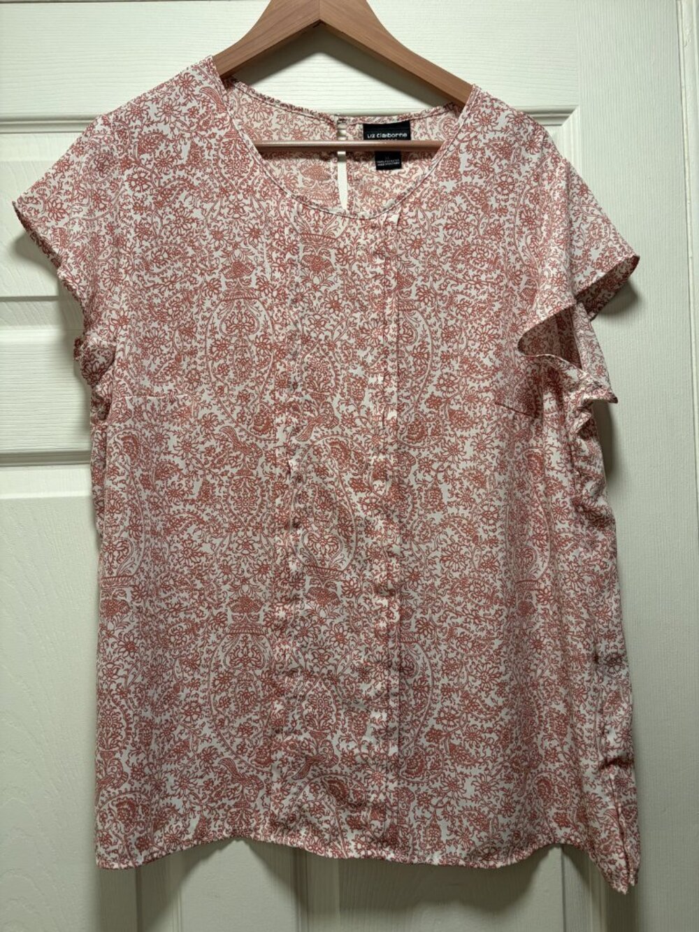 Liz Claiborne Careers pink and white blouse XL